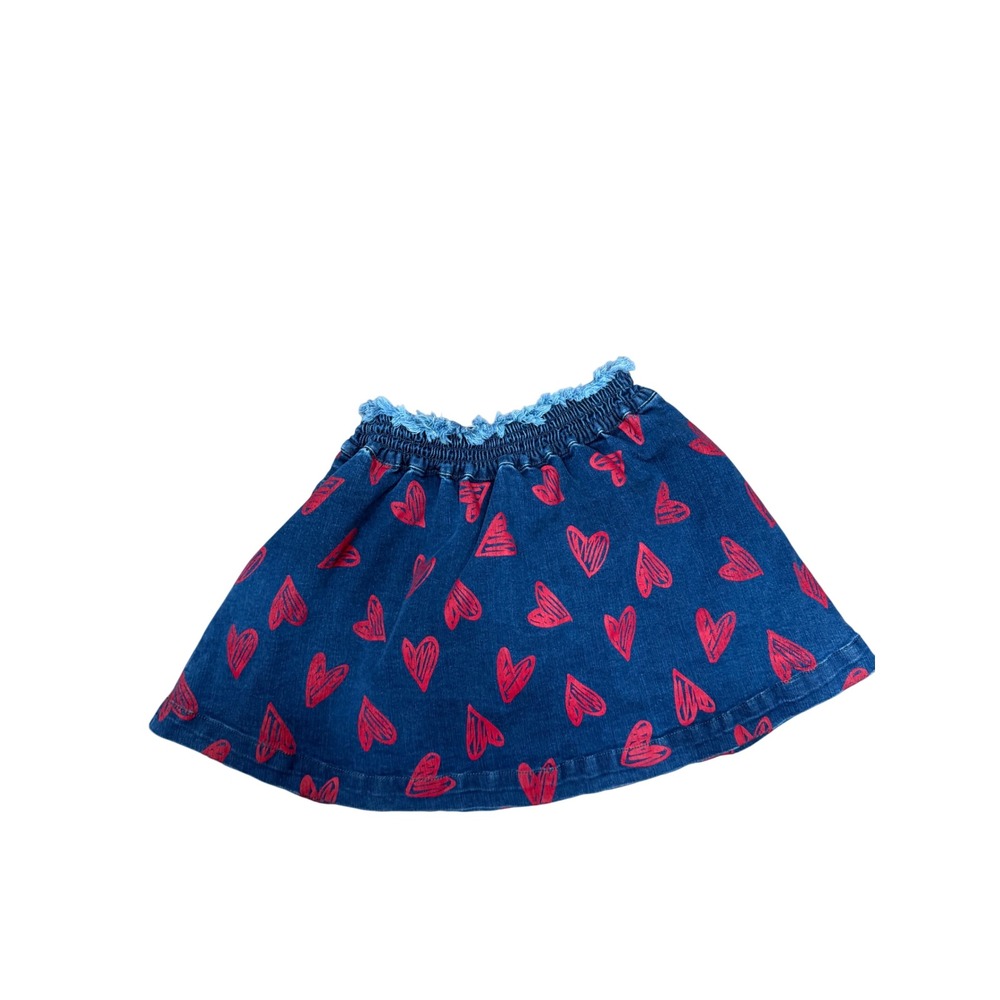 Stella McCartney Kids Blue Denim Heart Print Skirt Frayed Waist Girls Size 8Y